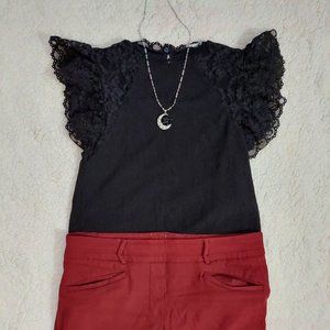 Black Gothic top with lace sleeves from Zara, women's size M